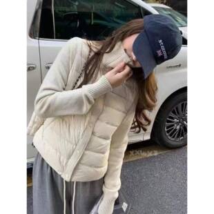 晴雨雪qyx针织拼接排骨羽绒服女短款立领设计感2025新款90白鸭绒