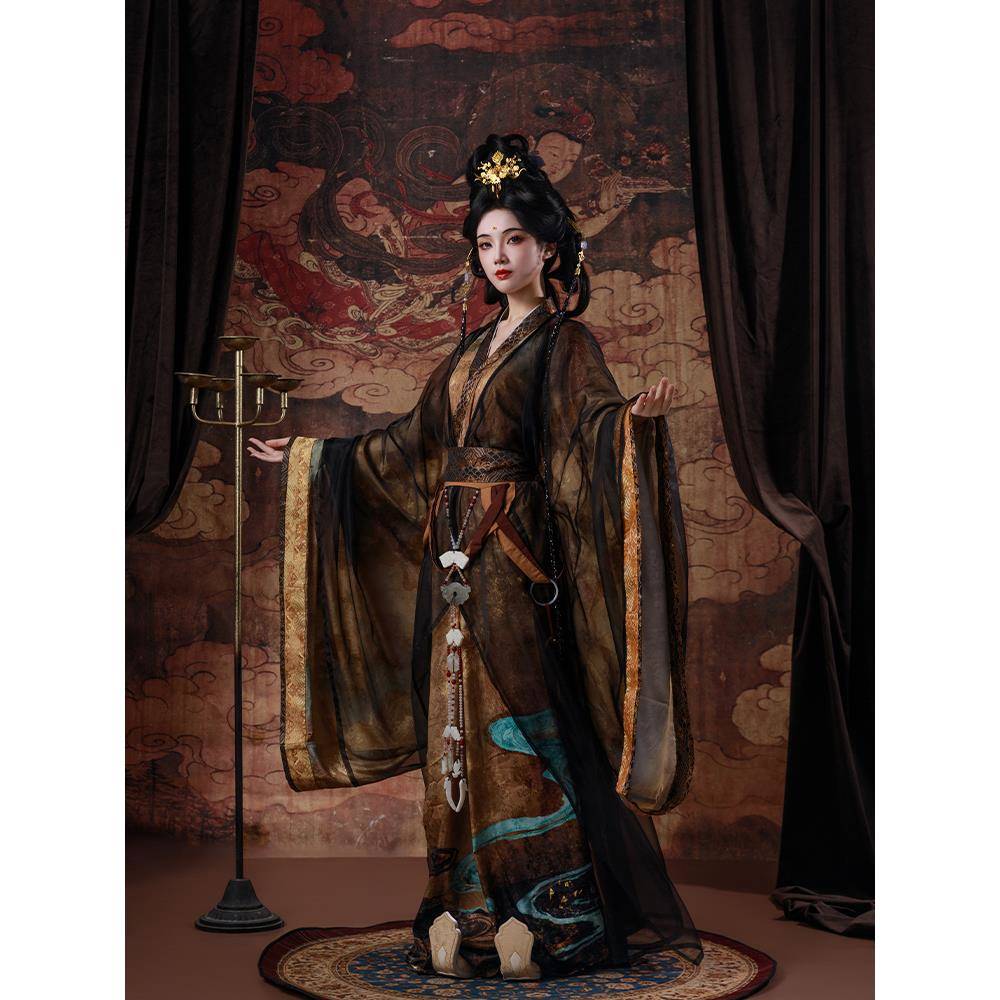 山靖筵原创汉服【九歌】魏晋改良交领大袖衫汉服秋冬黄色直裾飘逸