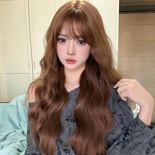 呐森假发女长发长卷发蛋卷头木马卷空气刘海自然lolita亚麻茶棕色