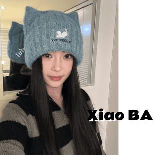 小懒猫八两帽社原创冬季新款猫耳朵针织帽百搭简约时尚显脸小保暖