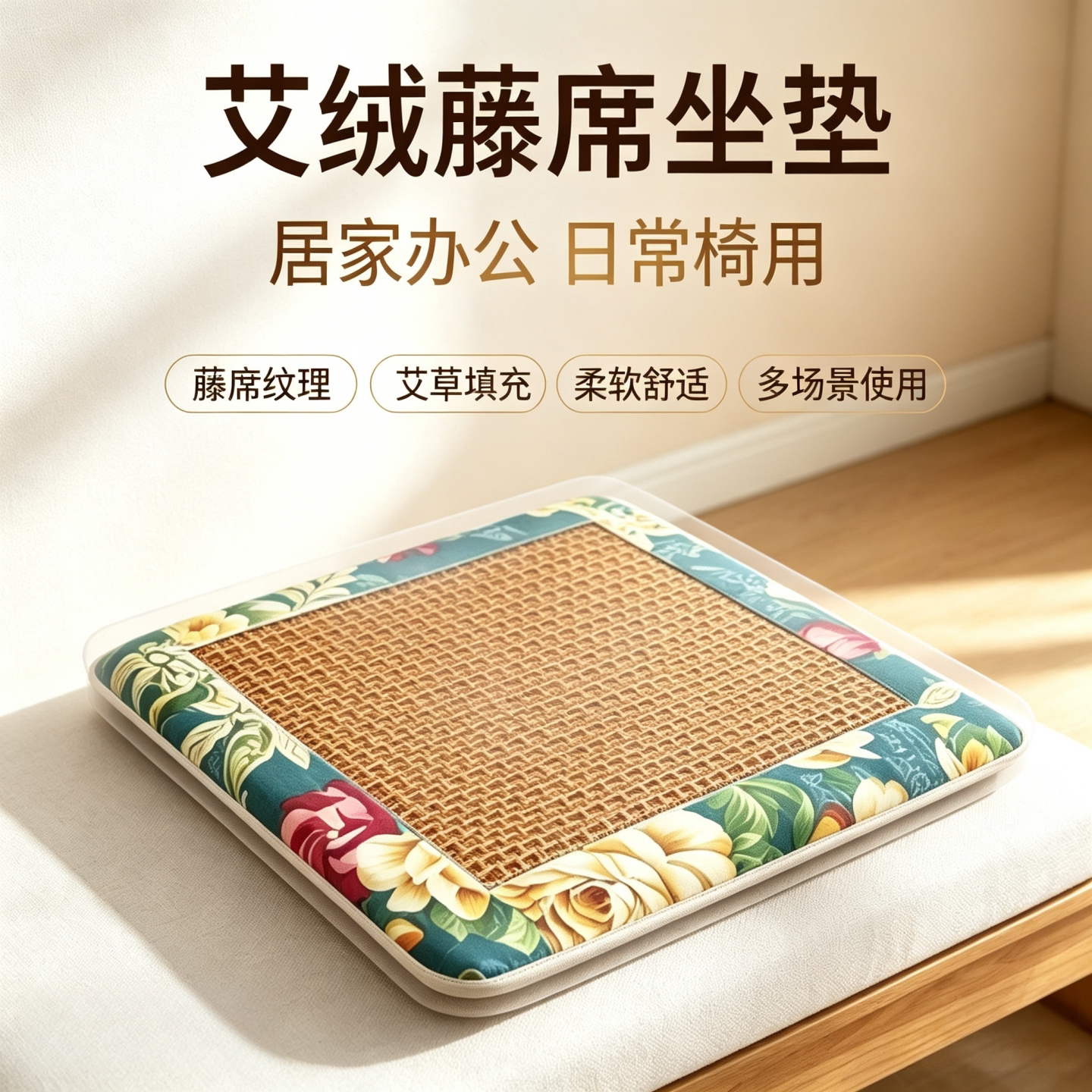 艾绒藤席坐垫艾叶办公室艾灸垫日常椅用垫子夏季凉席汽车垫艾草垫
