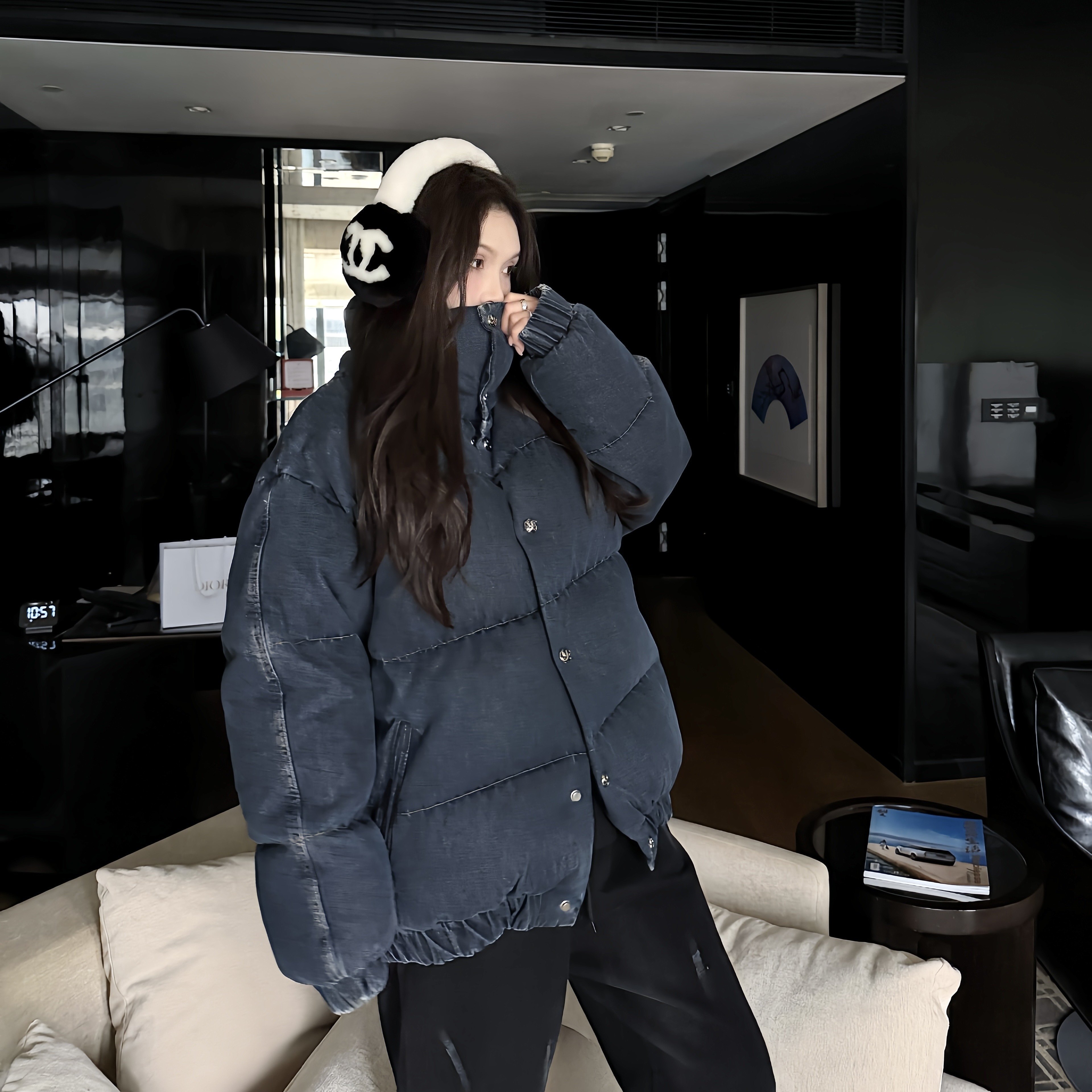 vivi chan冬季新款加厚原创小众设计感保暖立领牛仔面包棉服男女