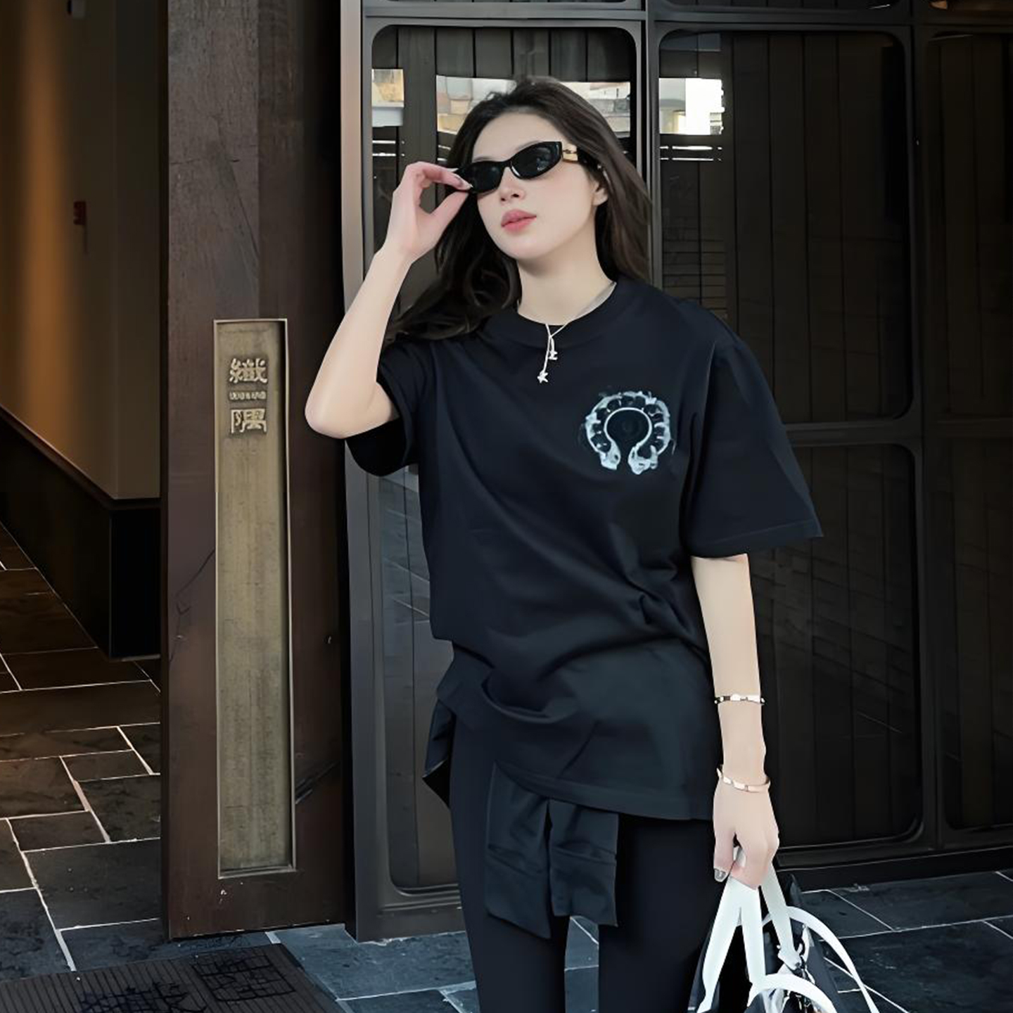 vivichan2025新款设计感美式印花潮牌十字架短袖男女装t恤