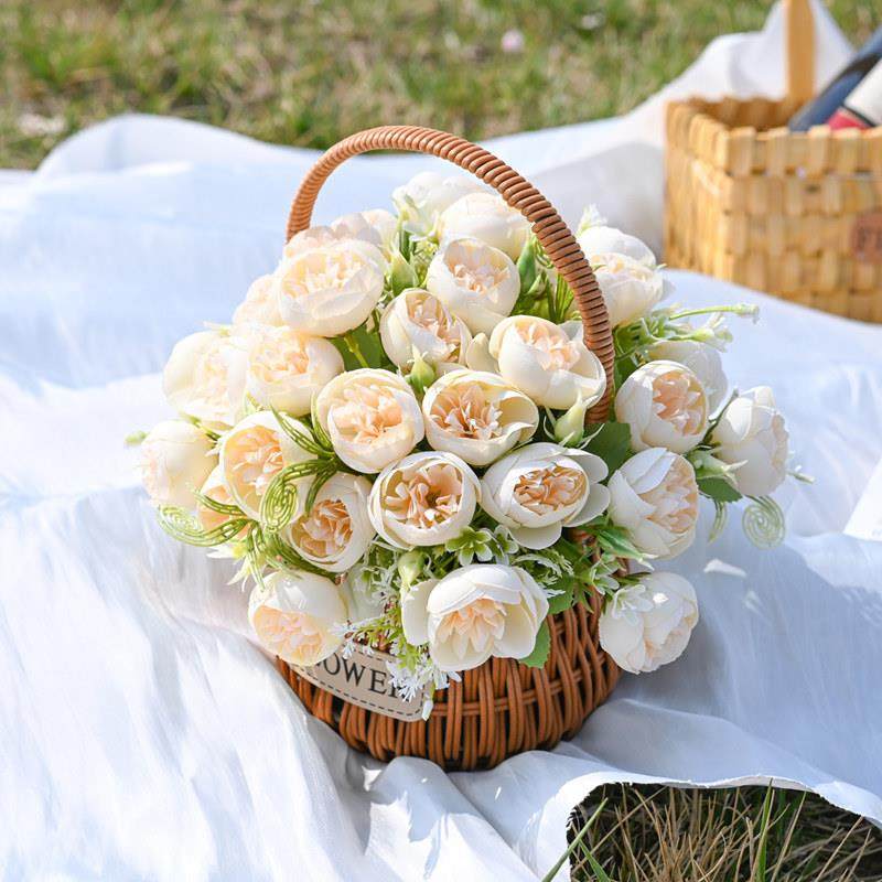 仿真花插花竹编小花篮手提假花婚庆花艺餐桌摆花客厅桌面装饰摆件,家居饰品,仿真花/假花,淘宝优惠券,粉丝福利购,淘宝优惠卷