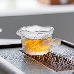 浮雕玻璃公道杯侧把分茶器防烫高端加厚耐热茶海冰冻功夫茶具配件