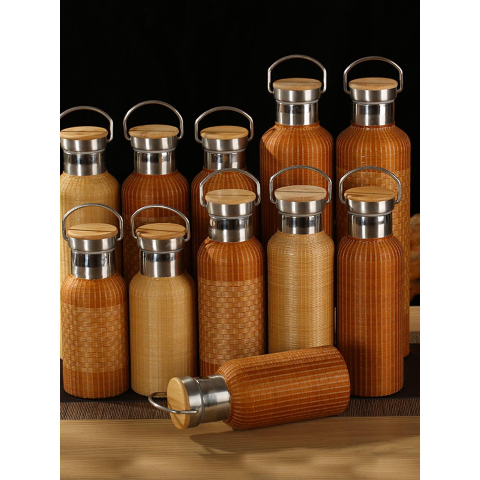 手工瓷胎竹编茶杯竹丝扣瓷保温杯热水壶不锈钢便携水壶大容量茶壶