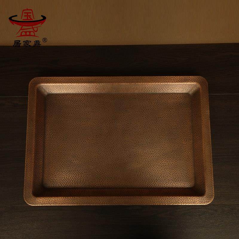 加厚紫铜盘子黄铜盘健康铜器餐盘饭店家用长托盘方形手工仿古铜盘