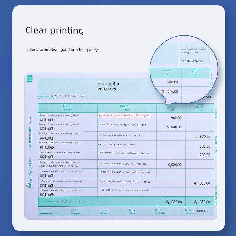 长捷表格Kpj106H与友激光全A4金额会计凭证打印纸规格：239*210mm