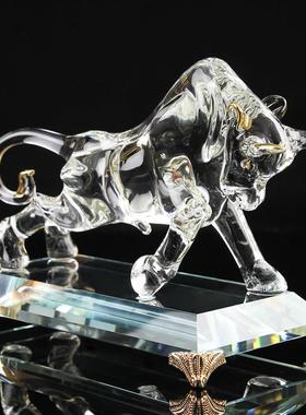 水晶牛摆件招财生肖牛吉祥物客厅镇宅风水办公室老板桌装饰工艺品