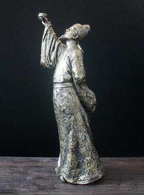 创意古代人物李白雕像公仔中式客厅格子柜书房家居装饰品工艺摆件