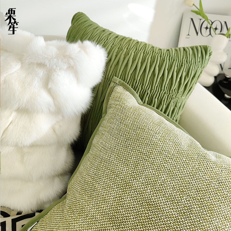 轻奢高级感绿色系抱枕现代简约纯色客厅沙发靠枕床头靠垫抱枕套新