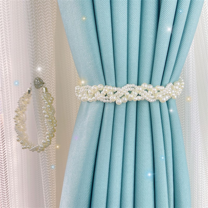 珍珠编织窗帘绑带简约磁铁吸扣一对窗帘扣环绑饰扎束带纱帘收拢夹