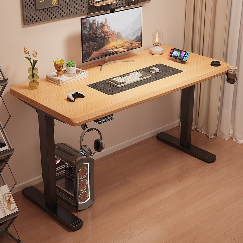实木电动升降桌电脑桌电竞桌子家用可升降学习桌办公桌书桌工作台