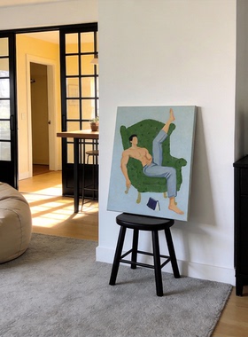 慵懒风男体简约卡通油画体育生胸肌装饰画公寓多巴胺配色卧室挂画