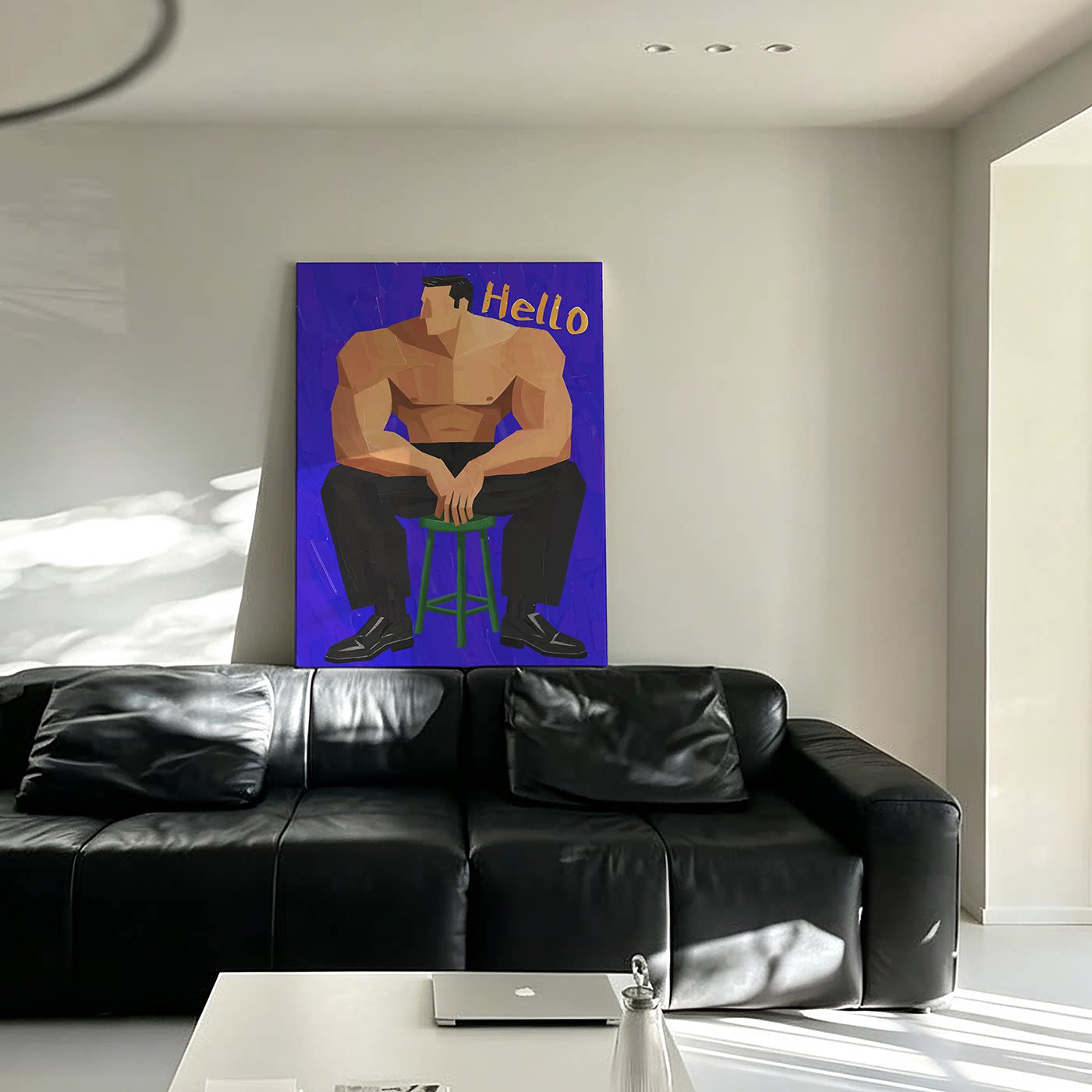 克莱因蓝的问候小众创意趣味抽象肌肉男挂画公寓玄关个性装饰画