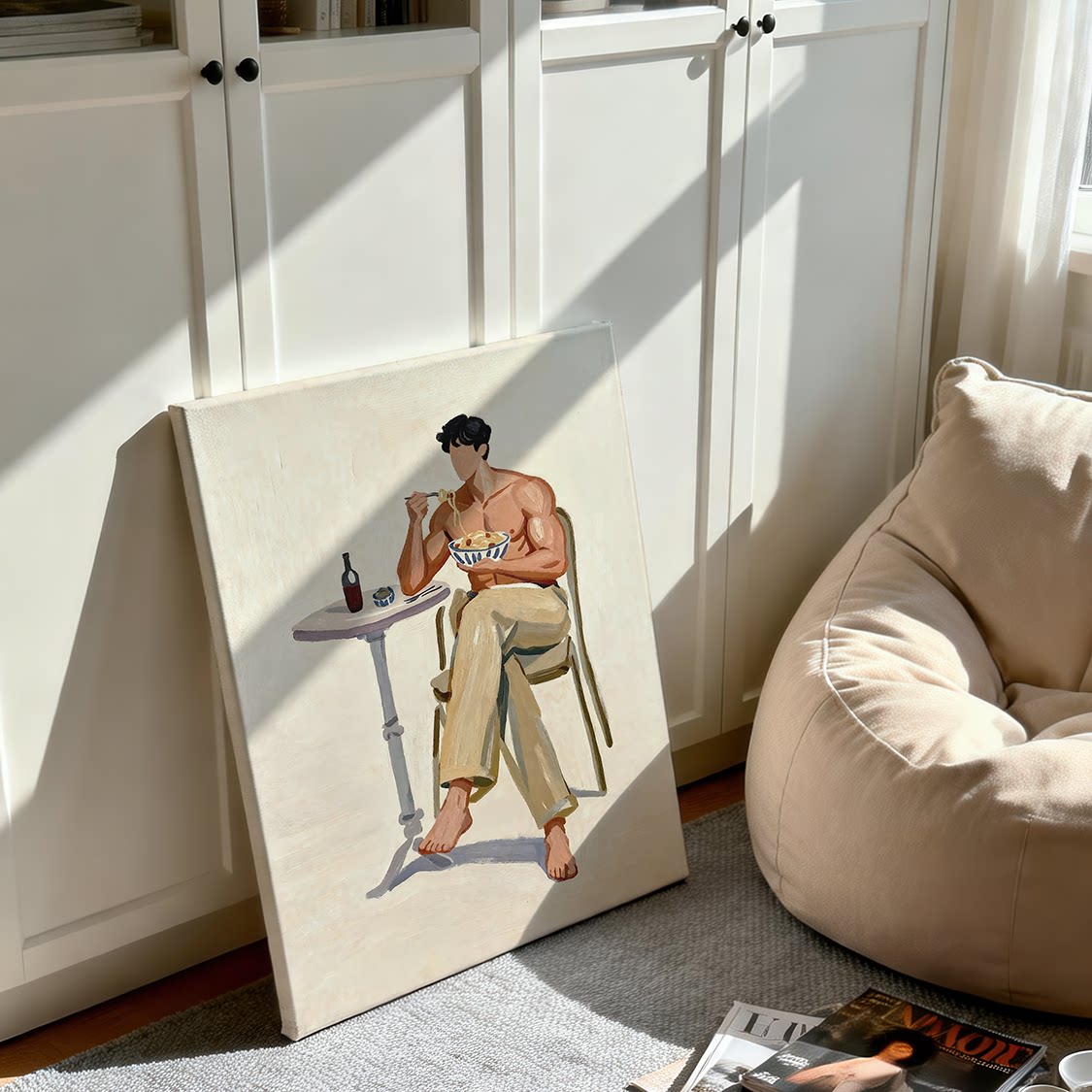 肌肉男意大利面装饰画卡通平面氛围感画喷绘工作室艺术画框高级