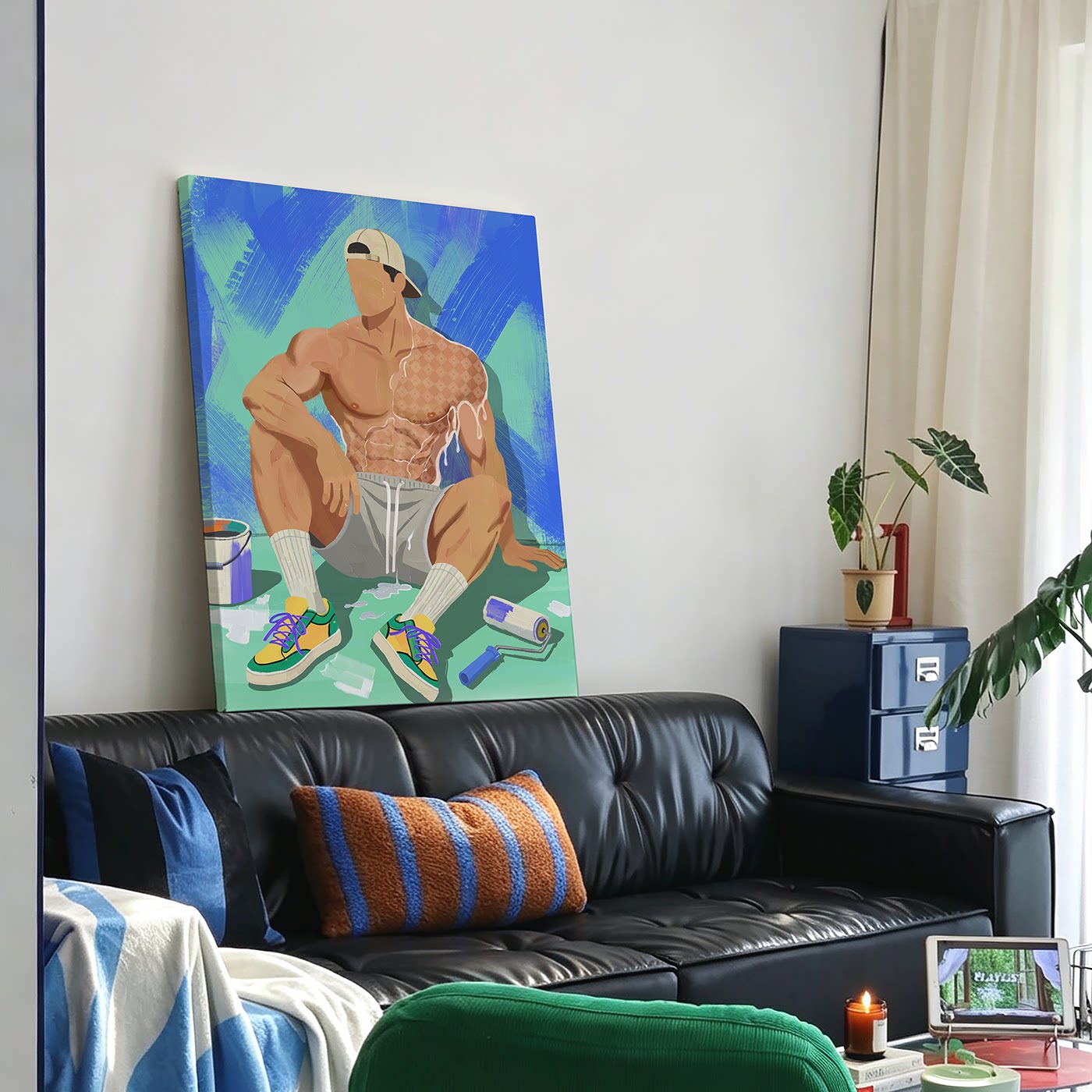潮流平涂肌肉男油漆工装饰画高饱撞色个性艺术挂画工公寓工作室画