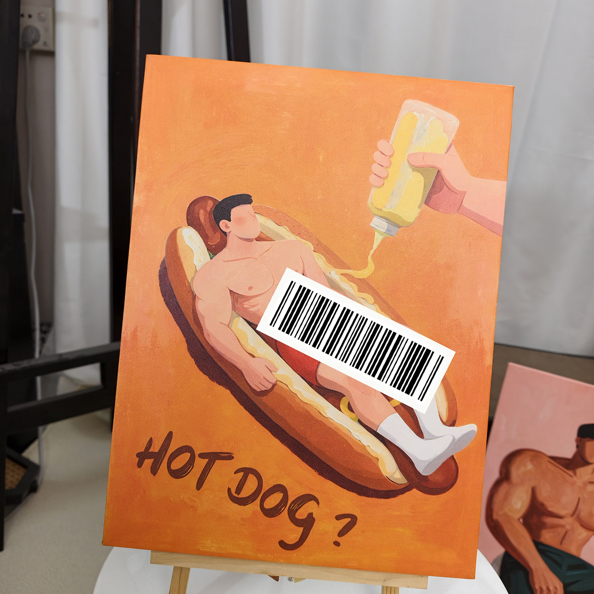 趣味插画热狗多巴胺肌肉男装饰画白袜布置公寓挂画体育生卧室挂画