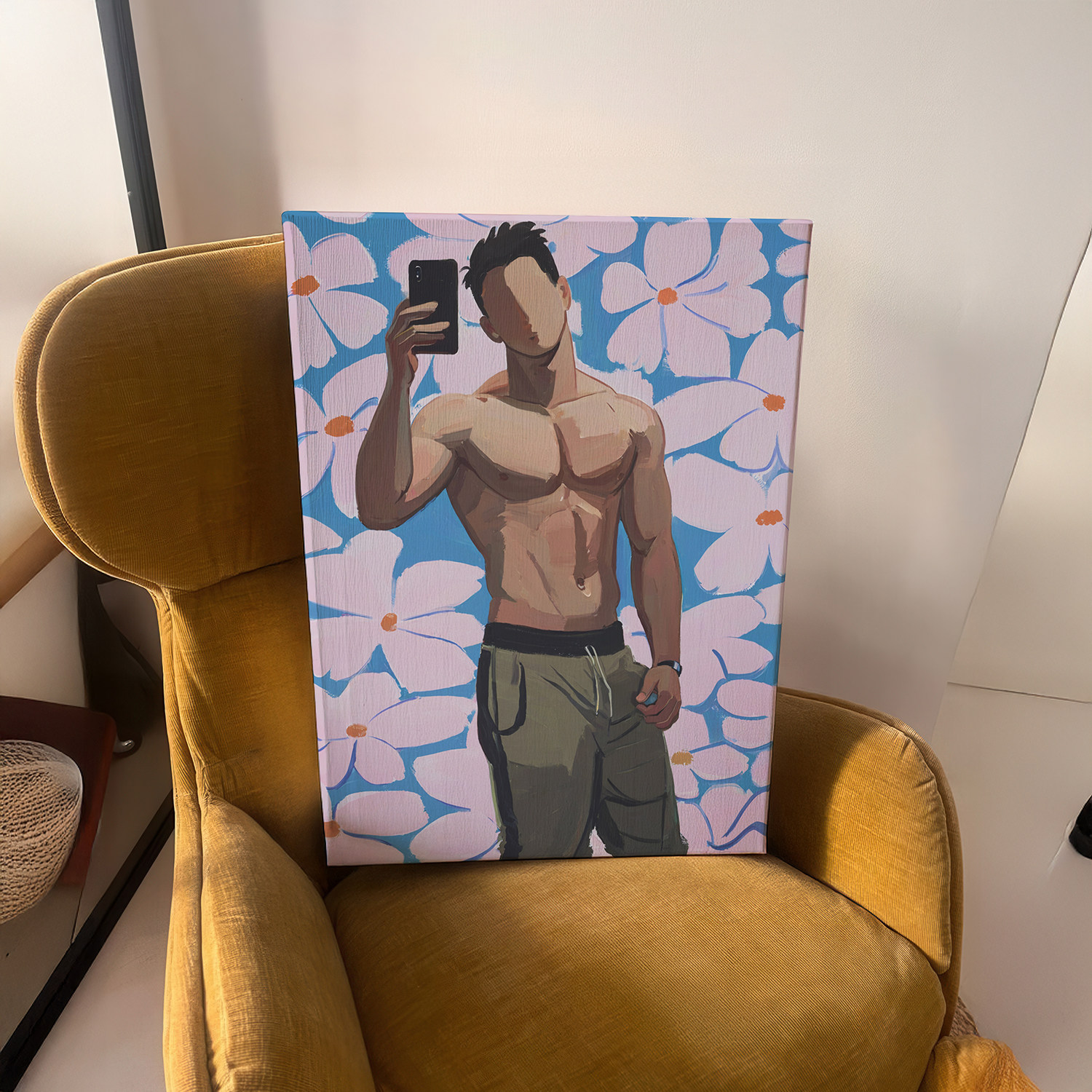 靠墙画趣味个性肌肉男挂画喷绘画