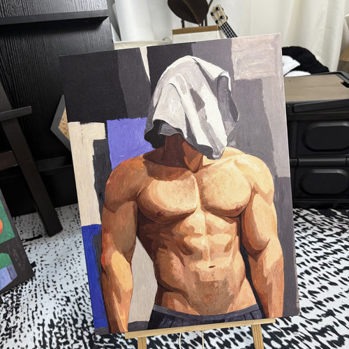 气味壮汉肌肉男装饰画卡通平面氛围感画喷绘客厅工作室艺术画框