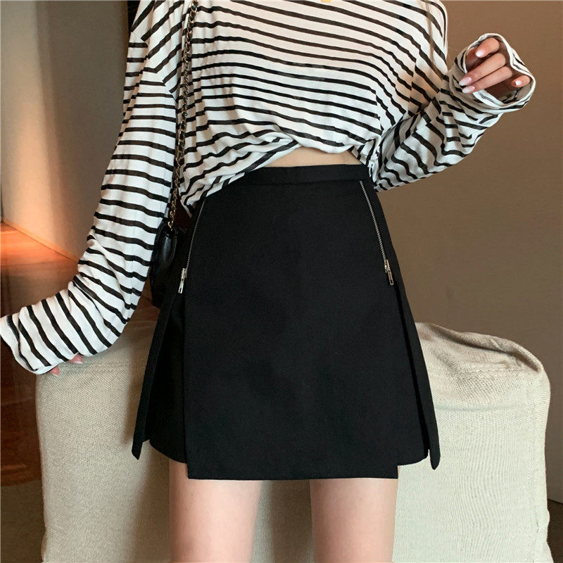 大码西装短裤女高腰m胖mm宽松显瘦外穿a字阔腿休闲裤遮胯开叉裙裤