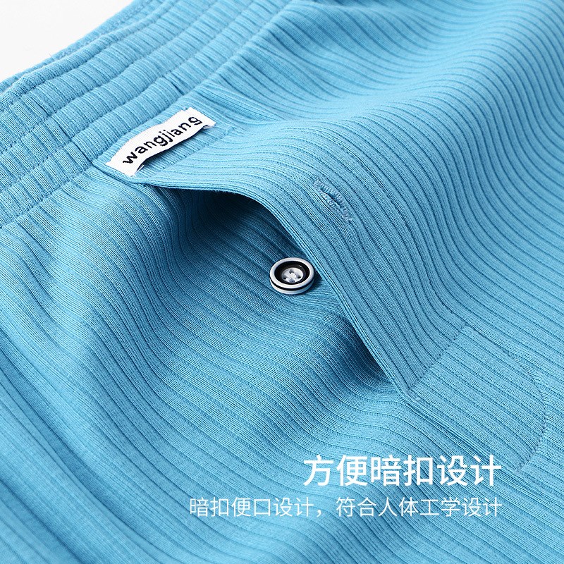 纯棉螺纹a男士平角阿罗裤纽扣可外穿透气中腰四角内裤纯色家居短