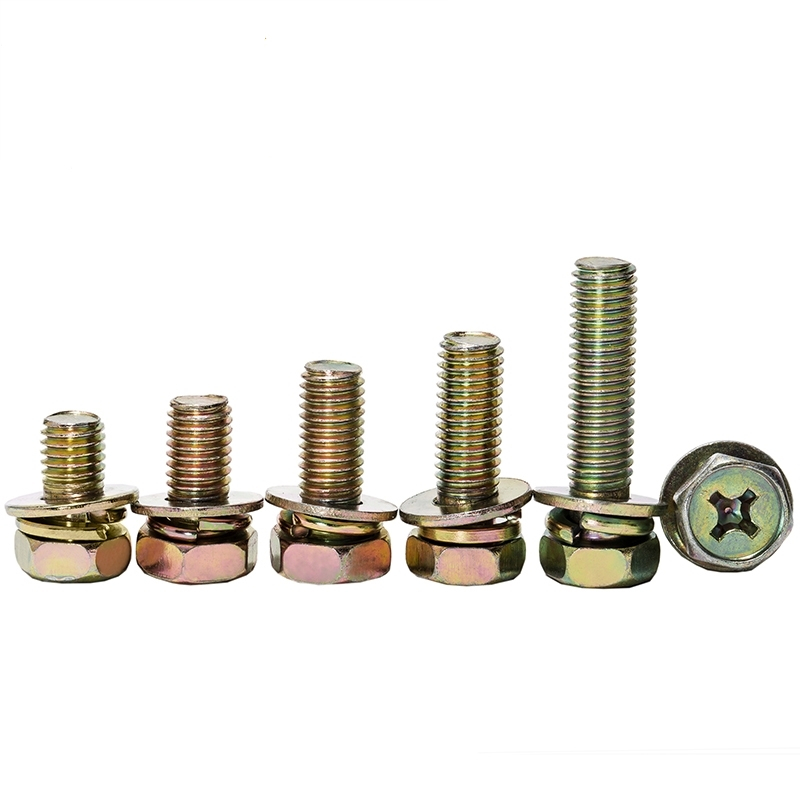 镀彩锌六角带垫组合螺钉十字凹穴十外六角三组合L螺丝M4M5M6M8M10