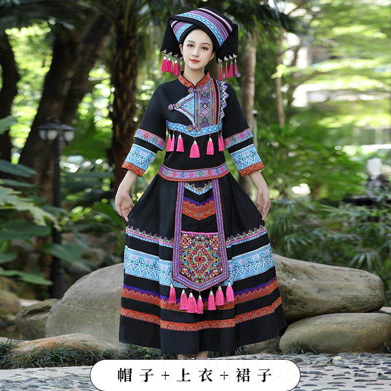 高档绣壮民族服装成女少数民族风格舞人蹈大合唱演出族长裙刺迎宾图片