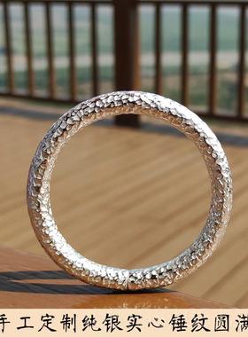 高档999纯银手镯料加工手工古法定开口制实心回足收来银镯子以旧