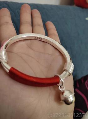 高档纯银999足银保命镯银手工定匠制子银饰光面简手约镯男女