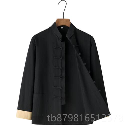 高档春秋棉麻服复古国风唐修士装男女新中式居汉服禅练功太极中山