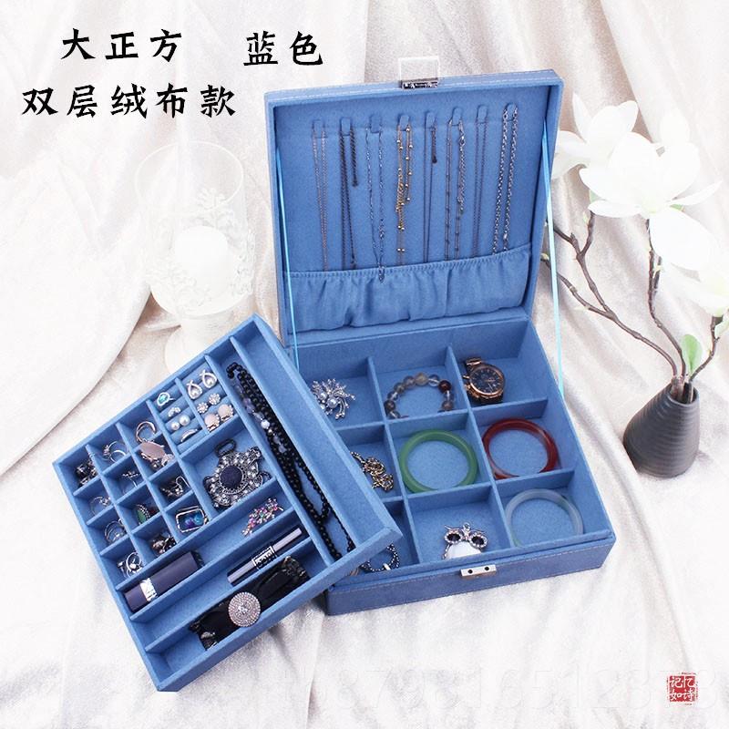 高档饰双层复古盒带锁首饰抽屉式木质品盒大饰容量首收纳盒手镯项