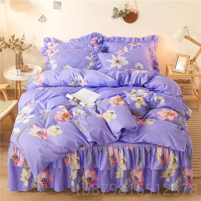 高档纯棉厚加夹棉裙四件套保暖版韩全棉防尘床罩防滑式床单床被罩