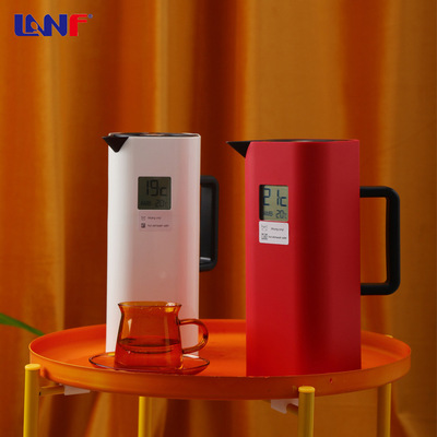 厂家直供家用热水瓶PP数码显温1升保温水壶 蓝枫简约保温咖啡壶