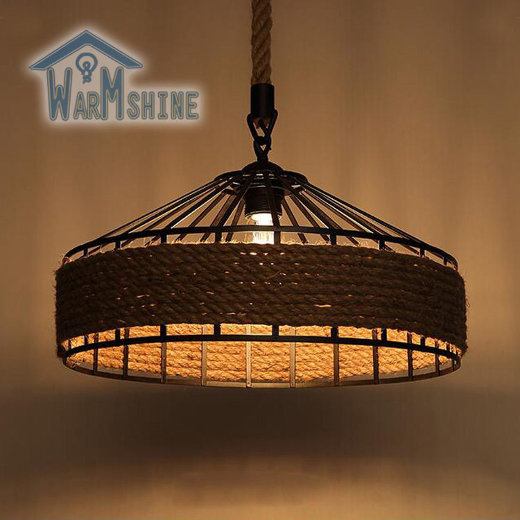 美式乡村吊灯艺术创意餐厅灯具个性酒吧庭院田园麻绳铁艺锅盖吊灯