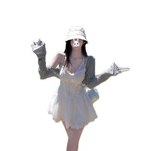 巨美蕾丝裙纯欲气质假两件领花边白色连衣裙+针织开衫短裙套装