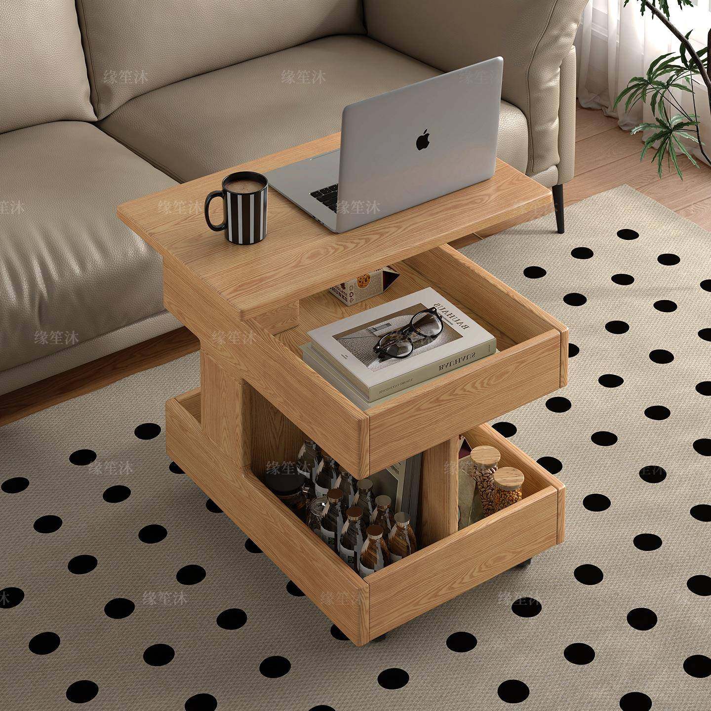 可升降边几客厅茶几角几实木带轮移动旋转沙发侧边桌多功能小推车,住宅家具,角几/边几,淘宝优惠券,粉丝福利购,淘宝优惠卷