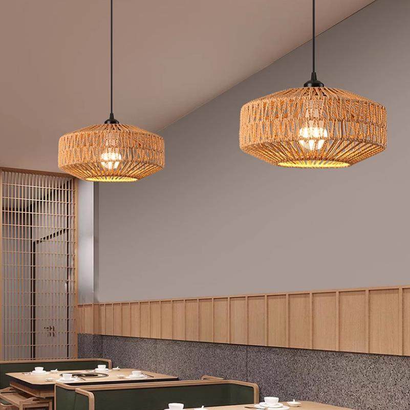 侘寂风麻绳吊灯简约创意卧室客厅灯手工编织日式复古民宿餐厅灯具,家装灯饰光源,智能吊灯,淘宝优惠券,粉丝福利购,淘宝优惠卷