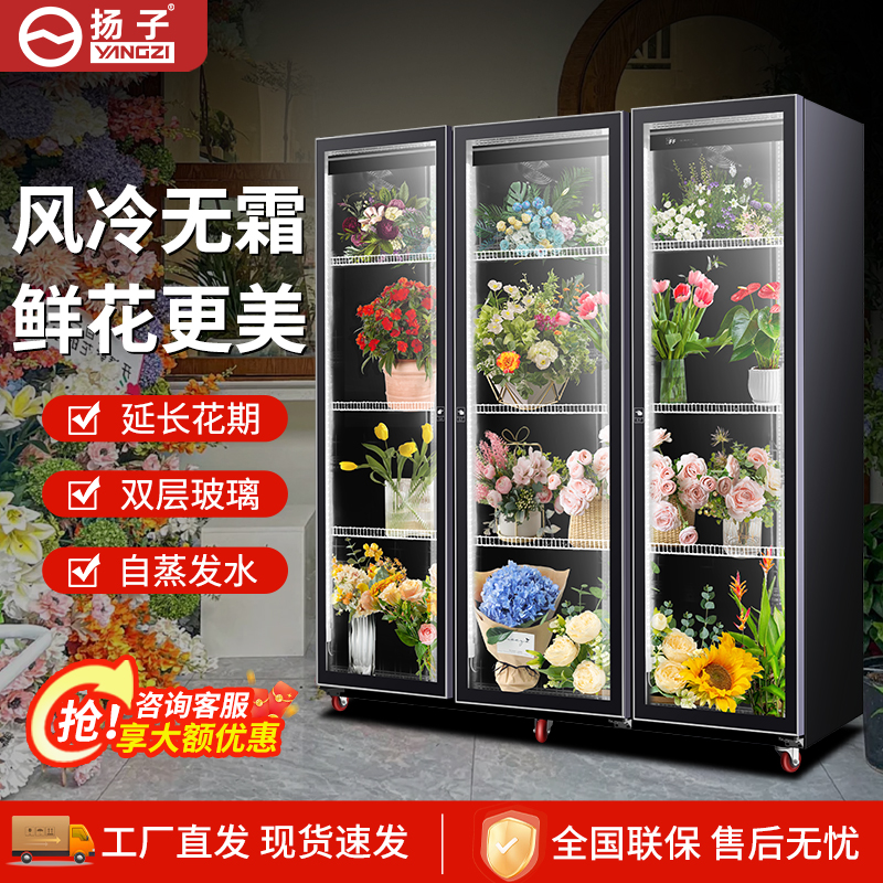 扬子鲜花专用保鲜柜花店冷藏风冷无霜双门三门展示柜商用展示冰柜