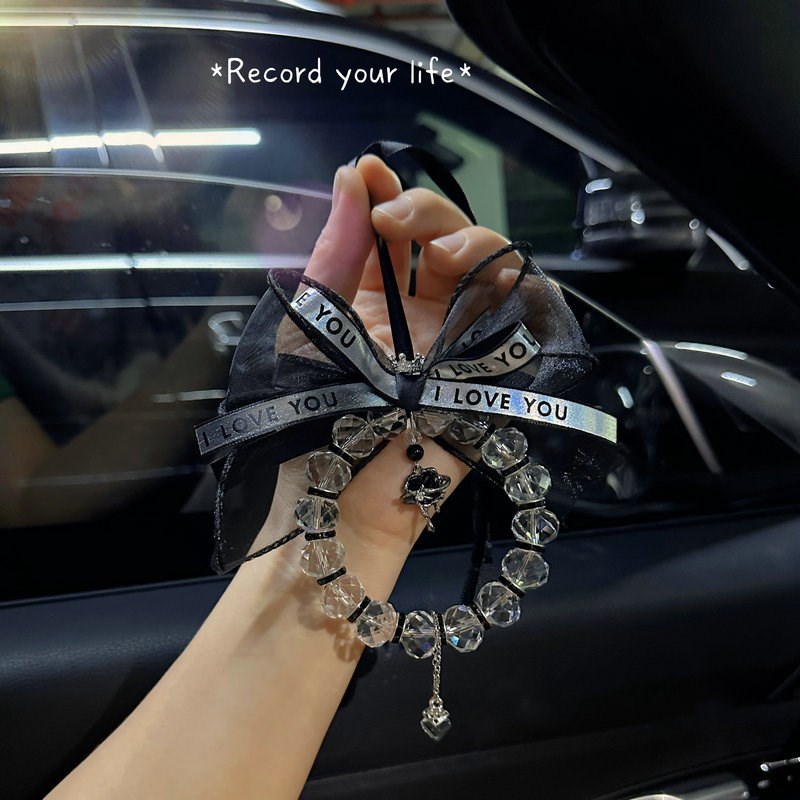 网红款汽车水晶挂件车载后视镜吊坠淡冷风黑银系车内装饰用品女生