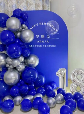 蓝色男生18岁成人礼生日装饰场景布置男士20 30岁气球背景墙kt板