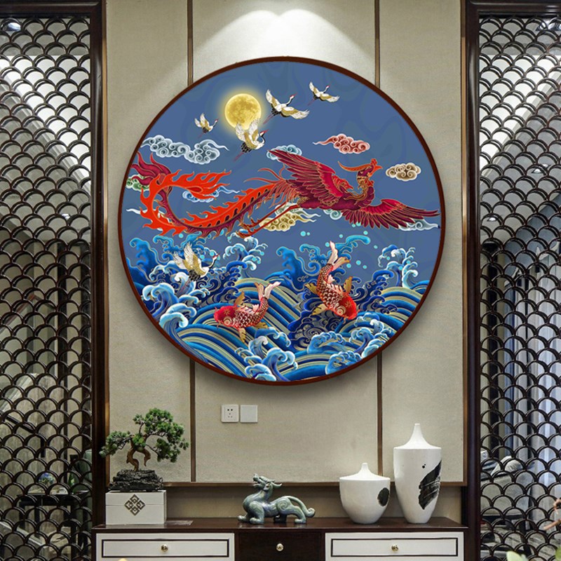 祥麟瑞凤十字绣2024新款线绣客厅小幅卧室中式玄关小件自己绣手工