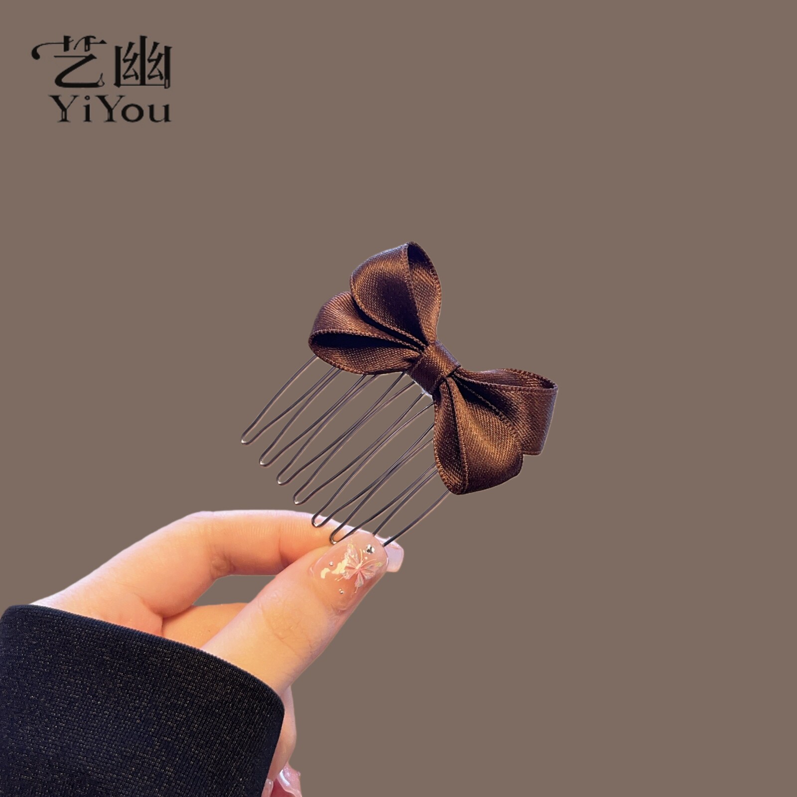 艺幽韩版蝴蝶结发梳插梳发卡立体五齿盘发夹女刘海梳倒插丸子头发