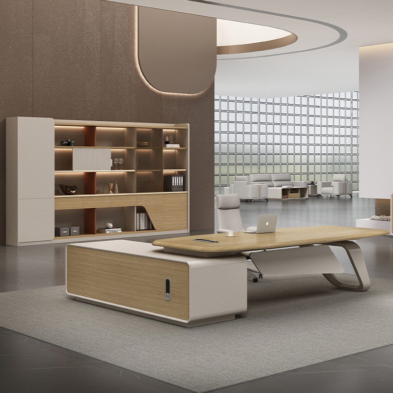 老板桌办公桌现代轻奢总经理领导办公室总裁文件柜大班桌椅组合