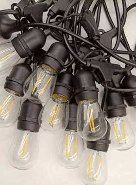 防水灯串S14耐摔E27T型黑色18号线220V欧规15米15灯灯串户外led灯