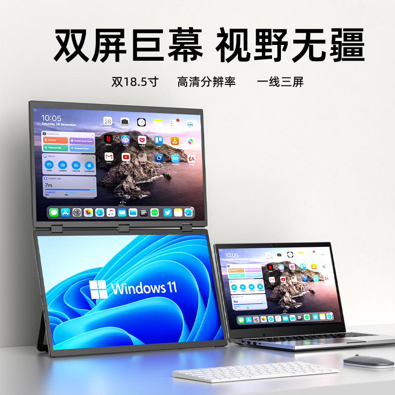 EIMIO 18.5寸可折叠双萤幕可携式显示器 支持多设备连接 办公扩展
