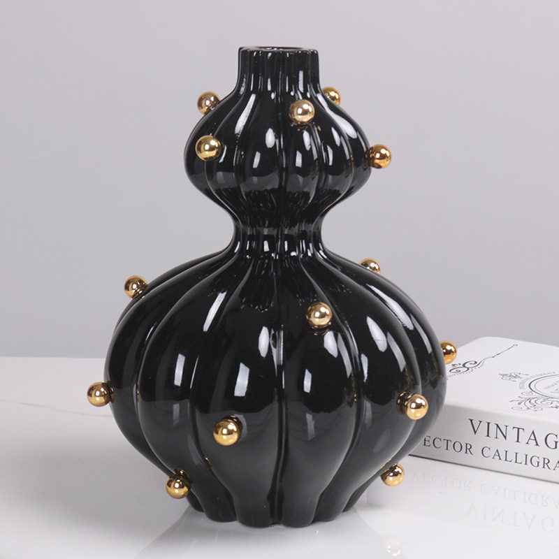 新中式黑色葫芦型花瓶摆件房地产软装客厅茶几书房玄关柜珠点花器,模玩/动漫/周边/娃圈三坑/桌游,文化/体育周边,淘宝优惠券,粉丝福利购,淘宝优惠卷