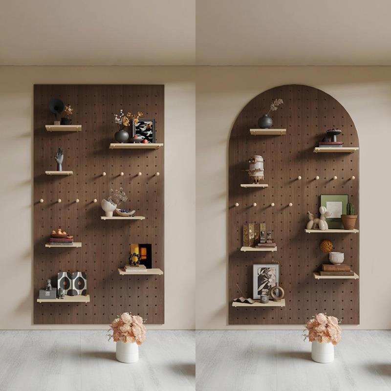 中古风实木洞洞板入户玄关定制墙上置物架配件隔板墙面展示收纳层