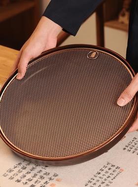 2025新款家用圆形不锈钢茶盘电木底沥水茶托 托盘轻奢干泡储水茶