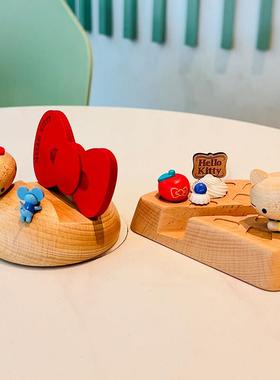 jeancard台湾kitty实木质手机座摆件可爱毕业礼物孩子女生森活趣